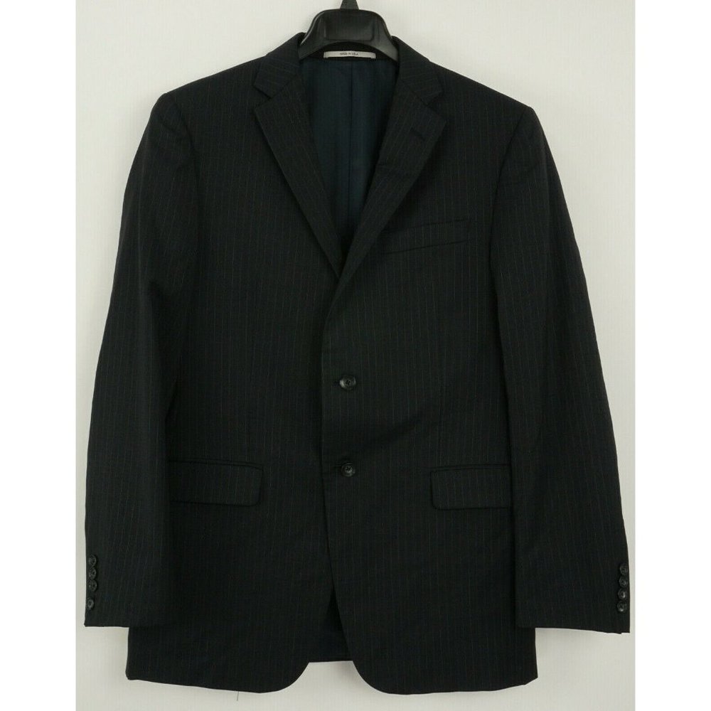 Hickey Freeman Nathan 120s Worsted Wool Mens 42L Blue Striped Notch Lapel Blazer